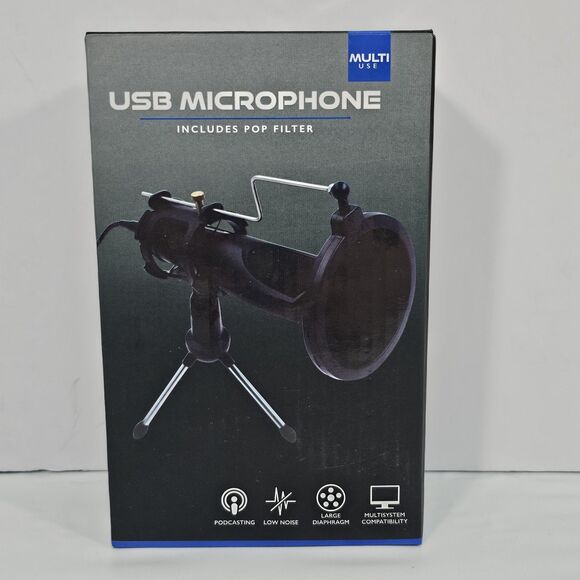 Portable USB Microphone with Pop Filter & Stand | Multi-System Compatible | NIB - Picture 1 of 7